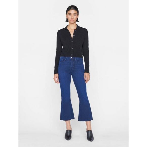 FRAME Le Crop Flare Raw After High Rise Cropped Button Fly Jeans Fiona 26 US 2 - Picture 2 of 7